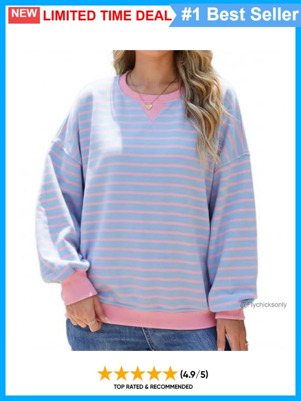 Women's Oversized Striped Crewneck Sweatshirt Long Sleeve Pullover
